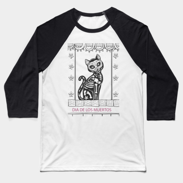 Dia De Los Muertos Cat Baseball T-Shirt by MCALTees