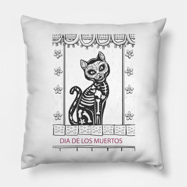 Dia De Los Muertos Cat Pillow by MCALTees