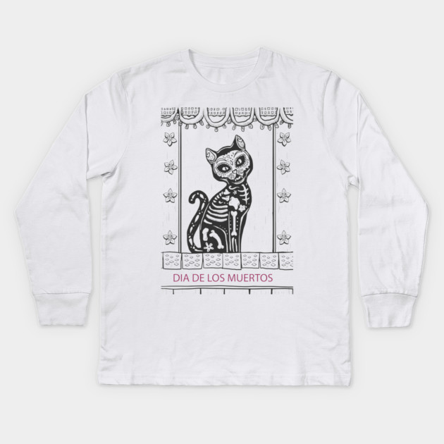 Dia De Los Muertos Cat Kids Long Sleeve T-Shirt by MCALTees