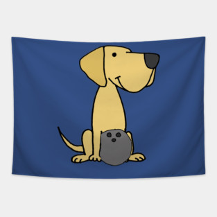Cute Yellow Labrador Retriever dog Bowling Cartoon Tapestry