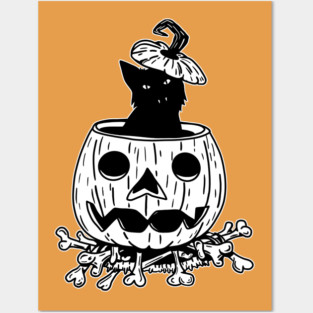 SPOOKY BLACK CAT Posters and Art
