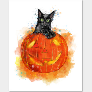Black Cat Jack O Lantern Posters and Art