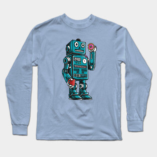 Robot Mornings With Coffee And A Donut Long Sleeve T-Shirt