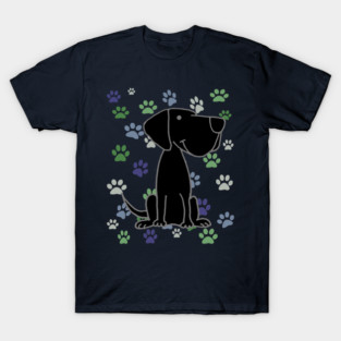 Funny Black Labrador Retriever Dog and Paw Prints Pattern T-Shirt