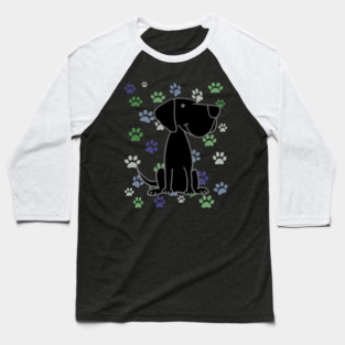 Funny Black Labrador Retriever Dog and Paw Prints Pattern Baseball T-Shirt