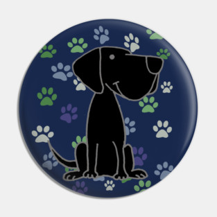 Funny Black Labrador Retriever Dog and Paw Prints Pattern Pin