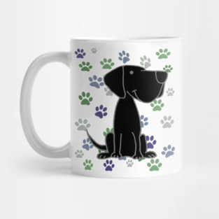 Funny Black Labrador Retriever Dog and Paw Prints Pattern Mug