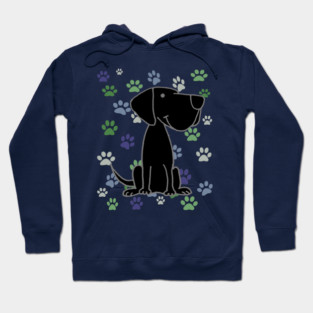Funny Black Labrador Retriever Dog and Paw Prints Pattern Hoodie