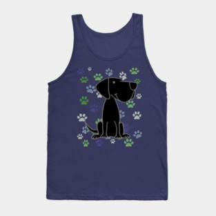 Funny Black Labrador Retriever Dog and Paw Prints Pattern Tank Top