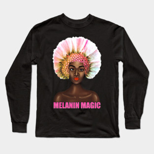 Black Pride Melanin Magic Flower Afro Queen Long Sleeve T-Shirt