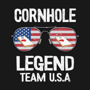 Cornhole Legend Team U.S.A American Flag Sunglasses Bean Bag T-Shirt