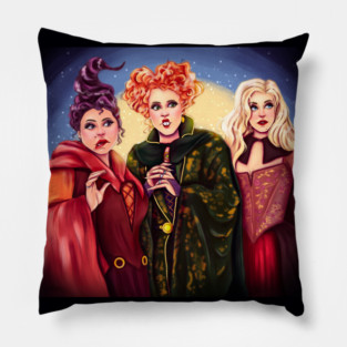 Sanderson sisters, Mary, Sarah, magic, halloween, All Hallows’ Eve, spooky, witches, witch, broom, hocus Pillow