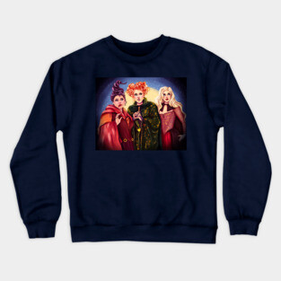Sanderson sisters, Mary, Sarah, magic, halloween, All Hallows’ Eve, spooky, witches, witch, broom, hocus Crewneck Sweatshirt