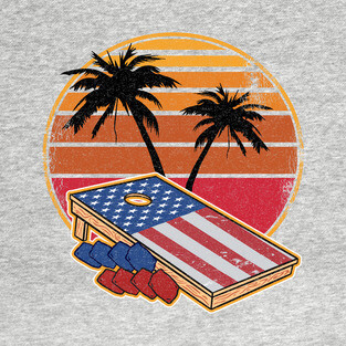 Retro Vintage Sunset Corn Hole Board American Flag Cornhole T-Shirt
