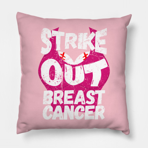 Baseball Boobs Strike Out Breast Cancer Pillow by belownormal