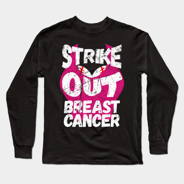 Baseball Boobs Strike Out Breast Cancer Long Sleeve T-Shirt by belownormal