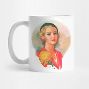 vintage drawing of chic blonde girl with beret Mug