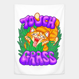 Touch Grass Cat Tapestry