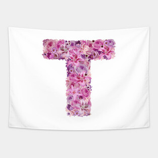 Pink Floral Letter T Tapestry