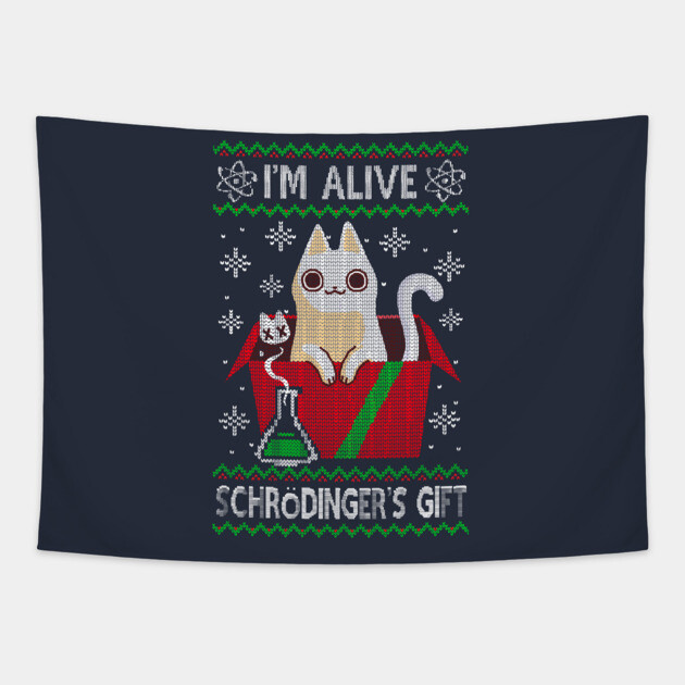 Schrödinger's Gift - Ugly Christmas Sweater - Science christmas Tapestry by BlancaVidal