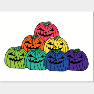 Colorful Spooky Halloween Horror Pumpkin Patch Posters and Art