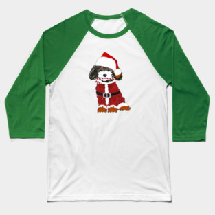 Cute Cartoon Bernedoodle Santa Dog Baseball T-Shirt
