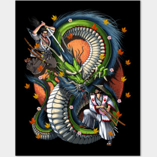 Japanese Dragon Samurai Battle Posters and Art