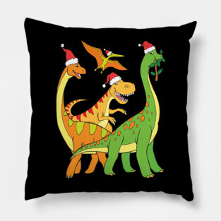 Christmas Dinosaurs T-Rex Brachiosaurus Dino Santa Pillow