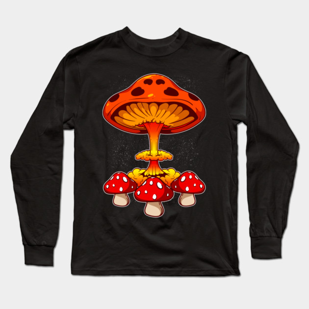 Red Mushrooms Mushroom Cloud Long Sleeve T-Shirt by belownormal
