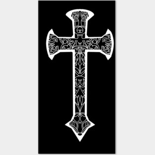 White colored cross design with intricate Celtics work Posters and Art