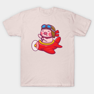 Cute Pig Riding Airplane T-Shirt