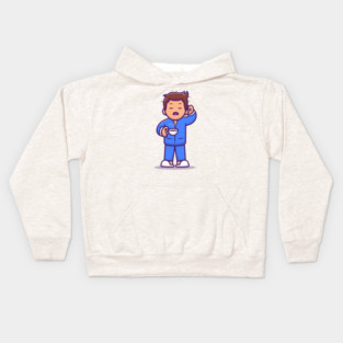 Sleepy Guy Holding Coffee Kids Hoodie