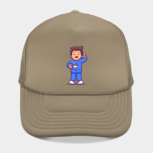 Sleepy Guy Holding Coffee Hat