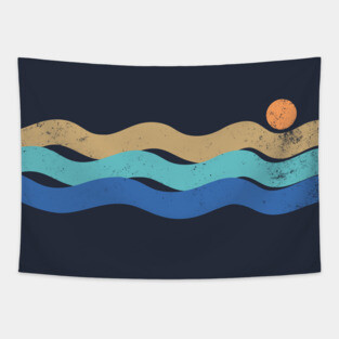 Sunset waves vintage Tapestry