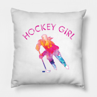 Hockey Girl Watercolor Pillow