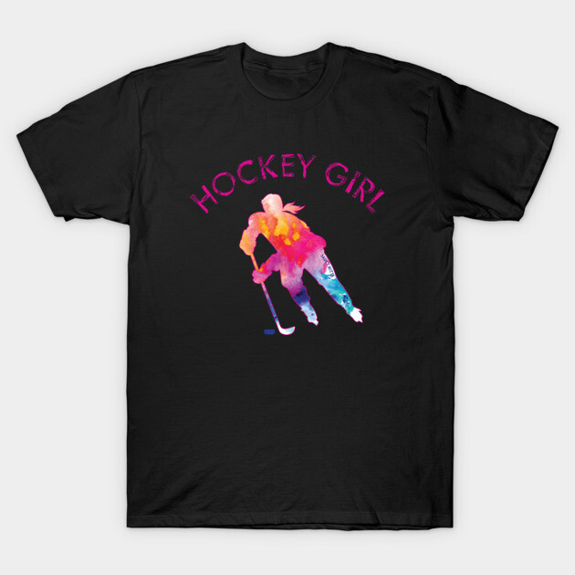 Hockey Girl Watercolor T-Shirt by SaucyMittsHockey