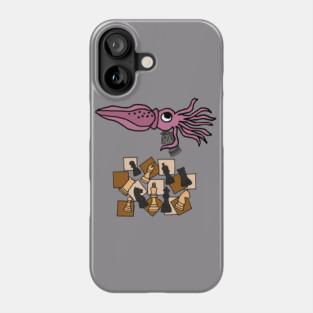 Funny Purple Squid Playing Chess Game Cartoon Phone Case
