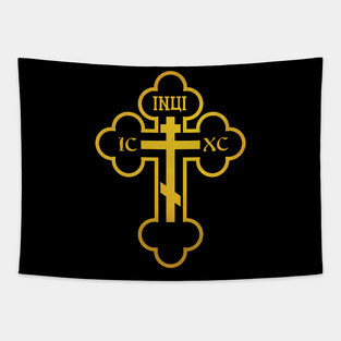 Russian Greek Byzantine Golden Orthodox Cross Crucifix Tapestry