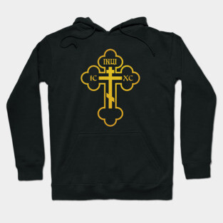 Russian Greek Byzantine Golden Orthodox Cross Crucifix Hoodie