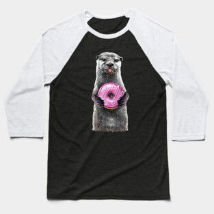 Otter Holding Doughnut, cute otter with pink donut Baseball T-Shirt