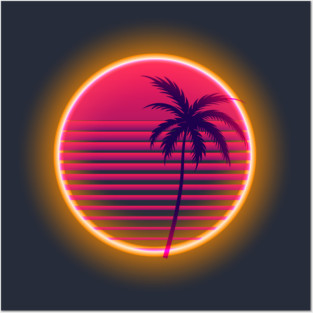 Retro Neon Palm Tree Posters and Art