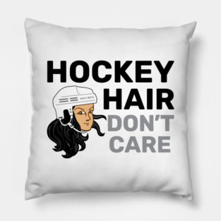 Hockey Hair Don't Care Black Hair Pillow