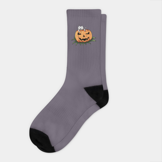 CAT ON PUMPKIN Socks by droidmonkey
