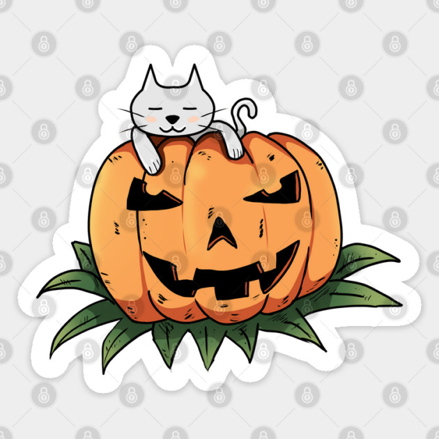 CAT ON PUMPKIN Sticker by droidmonkey