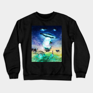 Ufo Alien Abduction Turkey Thanksgiving, Cow Funny Crewneck Sweatshirt