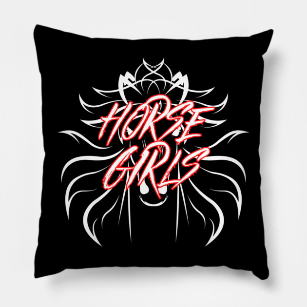 Metal Horse Girls - White Design Pillow by Horse Girls