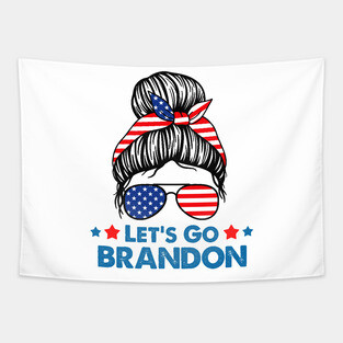 Let's Go Brandon Messy Hair With Bandana Of American Flag Tapestry