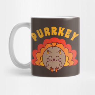 Purrkey Turkey Cat Pun Funny Thanksgiving Cat Lover Kawaii Mug
