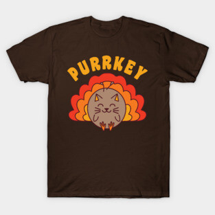 Purrkey Turkey Cat Pun Funny Thanksgiving Cat Lover Kawaii T-Shirt