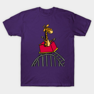 Funny Giraffe Riding Roller Coaster Cartoon T-Shirt